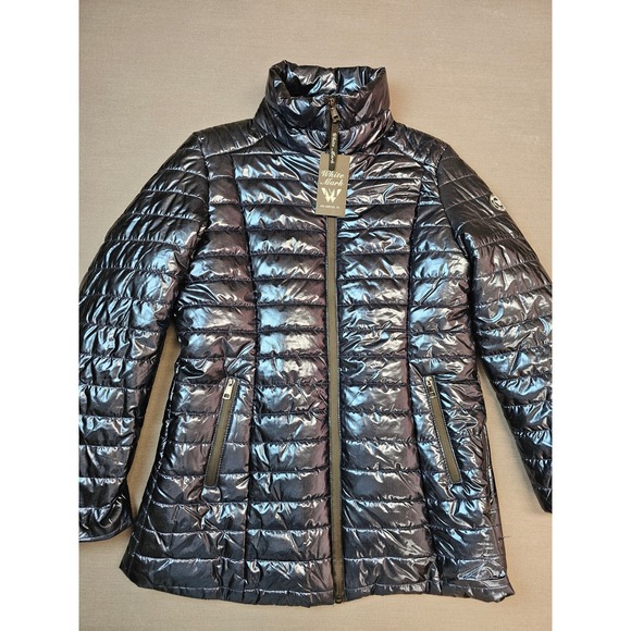 New White Mark Women's Metallic Puffer Jacket High Neck Zip Up Warm Winter Coat - Picture 2 of 9